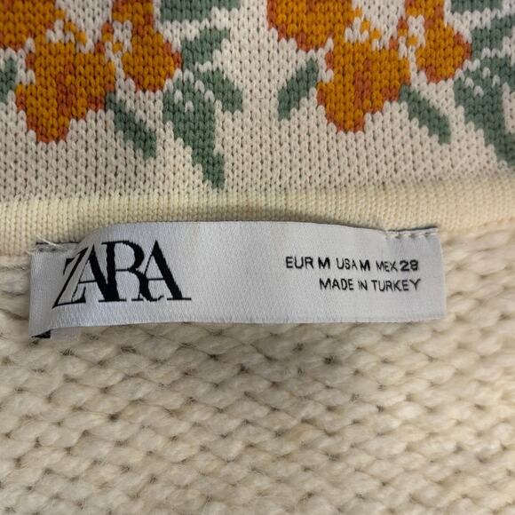 Zara Womens Sweater Cardigan Cream Orange Camisole Flower Two Piece Medium - Picture 7 of 8